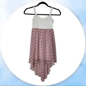 Lace & Chevron Print High Low Spaghetti Strap Dress White Pink Green Girls 7